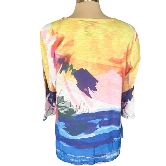 Ali Miles Bright Bold Color Abstract Knit/Chiffon Top LARGE Artsy Casual Comfy - Picture 5 of 10